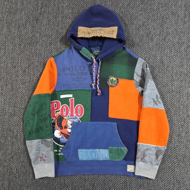 신형 QR 폴로 컨트리 패치워크 그래픽 후드 스웻셔츠