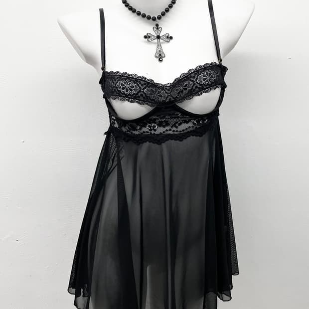 블랙 레이스 시어 슬립