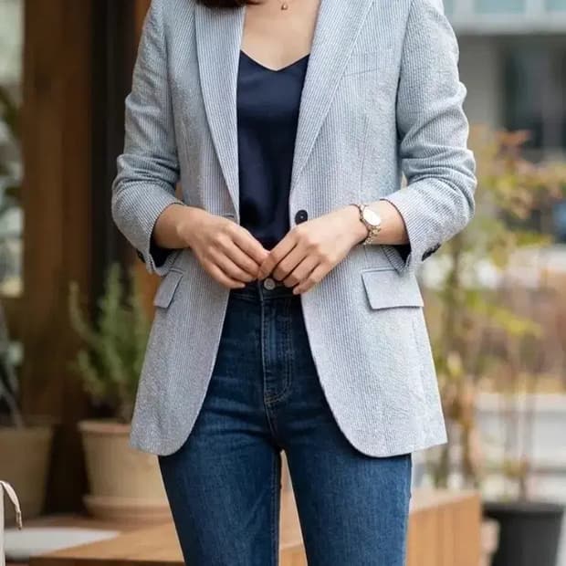 띠어리 스트라이프 린넨 블레이저