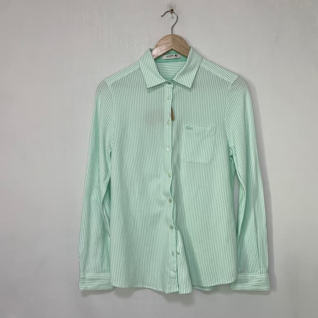 라코스테 재팬 스트라이프 긴팔 면 셔츠 민트 빈티지 38