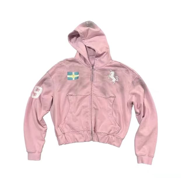 빈티지 워시 핑크 후드집업