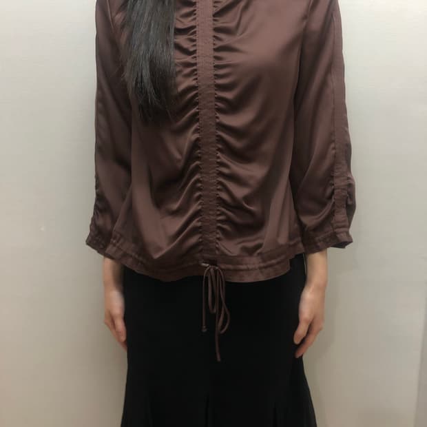 빈티지 브라운 셔링 블라우스