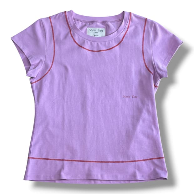 Matin Kim 스몰로고 핑크 크롭 반팔 티셔츠