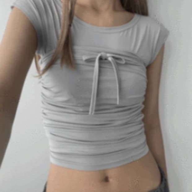 시너진 져지 저지 캡소매 크롭 반팔티 그레이