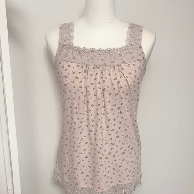 일본빈티지 대장 모리걸 핑크 플라워 레이스 슬리브리스