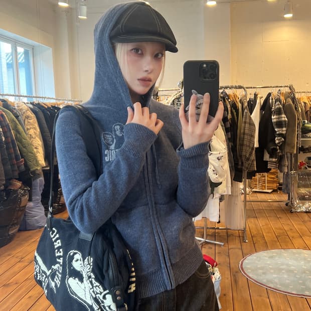 히스테릭글래머 네이비 히스걸 패치 후드집업