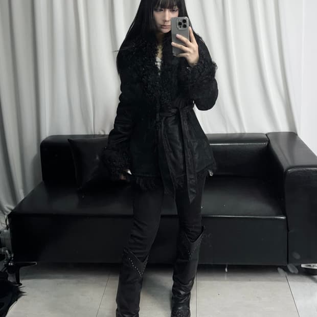Black long shearling jacket