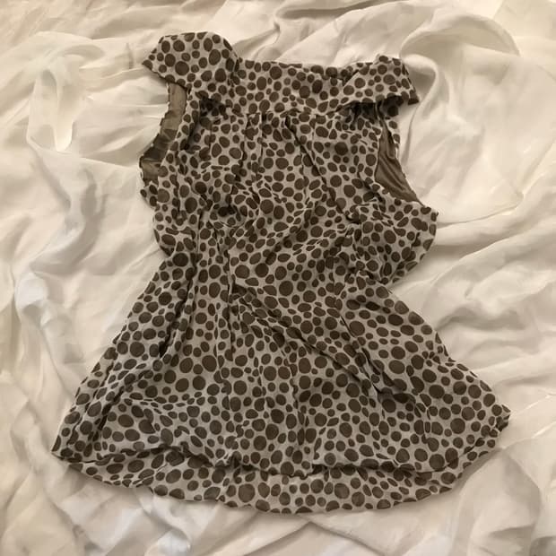 JPN Vintage 오네갸루 브라운 도트 블라우스