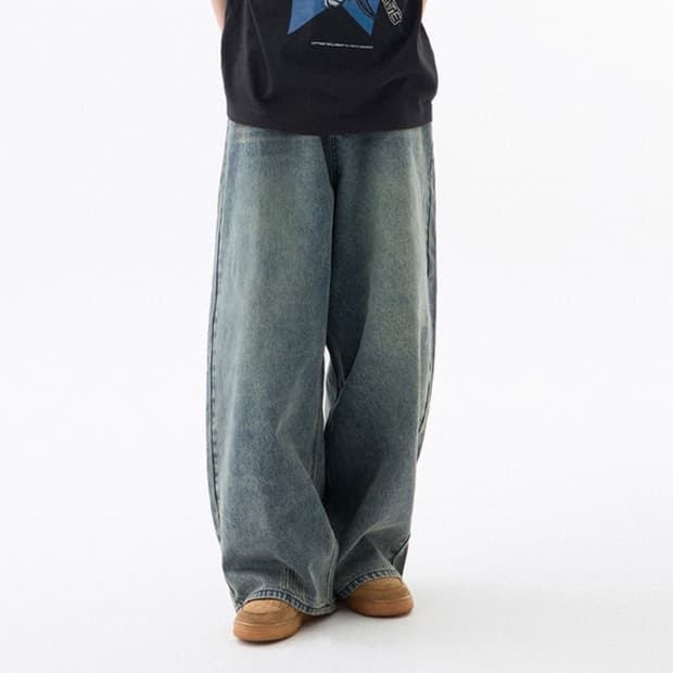 필루미네이트 데미지 워시드 데님 팬츠