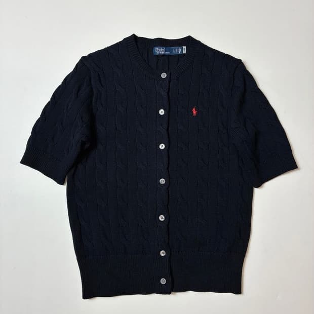 폴로 랄프로렌 큐알 신형 화이트라벨 꽈배기 반팔 니트 가디건 PN8914