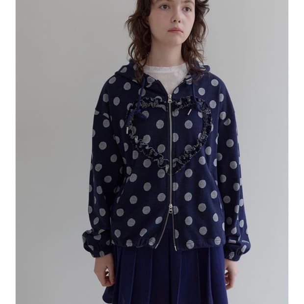 펀프롬펀 프릴 도트 하트 후드집업 네이비