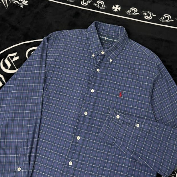 폴로 블루 체크 셔츠 2XL