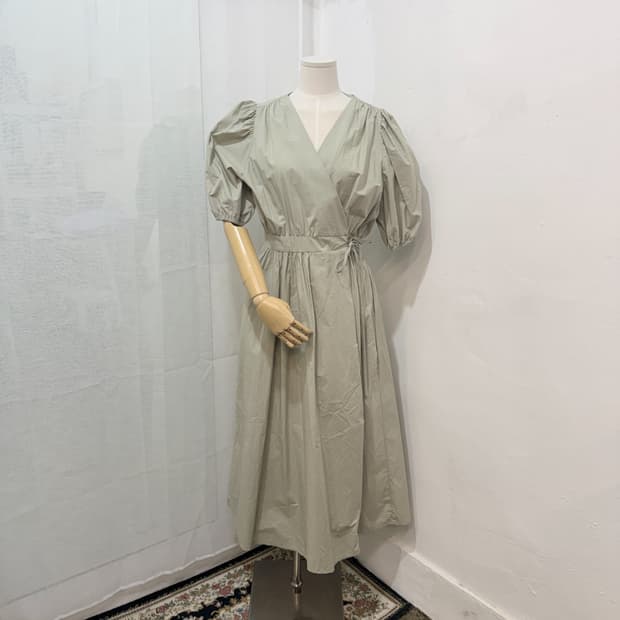 offner 반팔 랩원피스 롱원피스 롱드레스 퍼프 3266