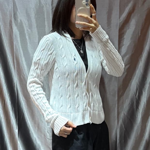 M 폴로랄프로렌 우먼스 네이비포니 화이트 가디건