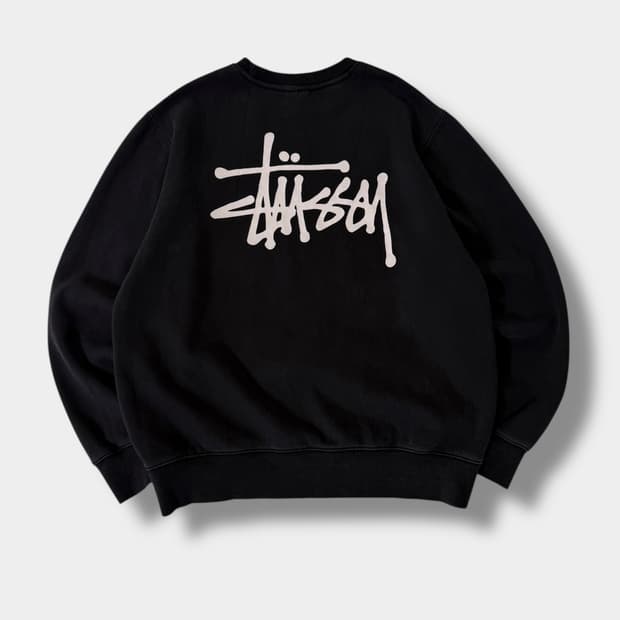 스투시 루즈핏 베이직 스탁로고 블랙 스웻 맨투맨