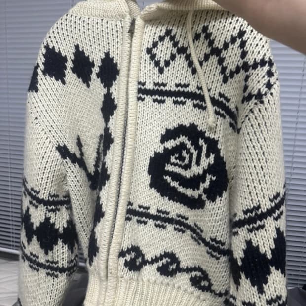 오픈 와이와이 자카드 니트집업