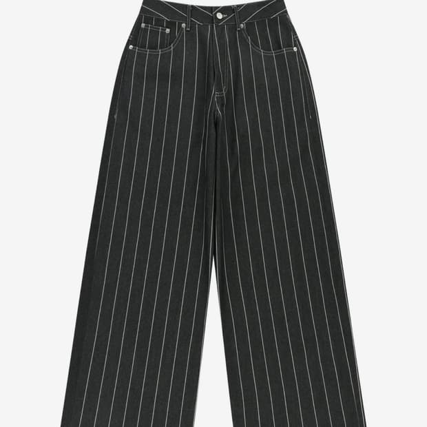 aakam Striped Cinch Back Denim Pants (Bl