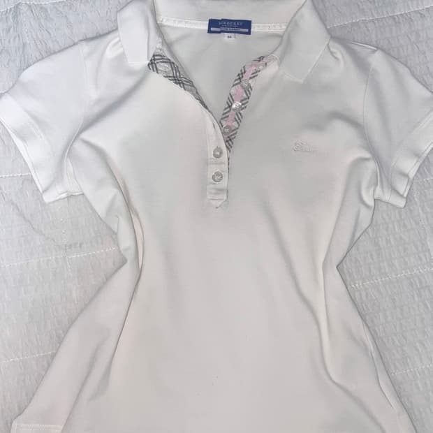 버버리 블루라벨 화이트 핑크 연핑 카라티 반팔 노바 체크