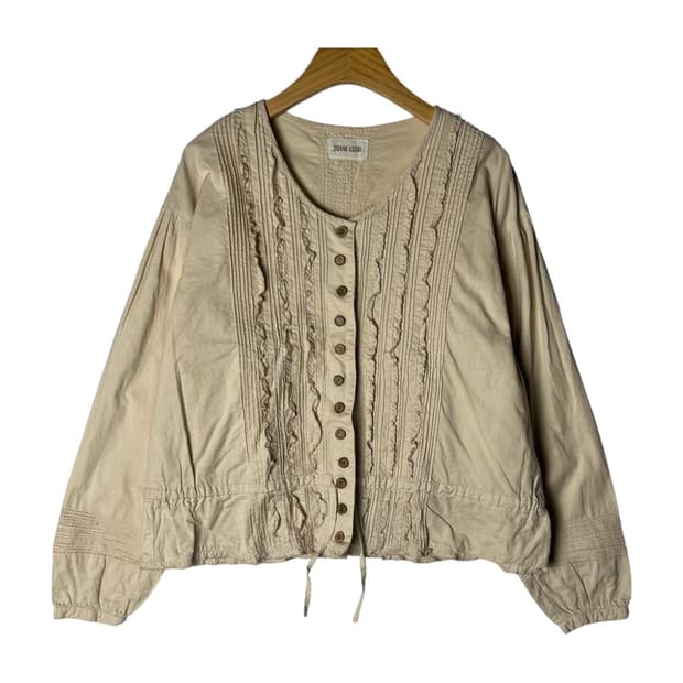 [JPN] 빈티지 모리걸 우드버튼 러플 코튼 블라우스