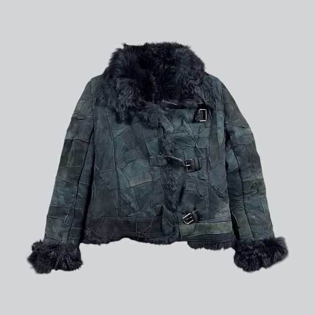 Vintage 양가죽 패치워크 퍼 자켓