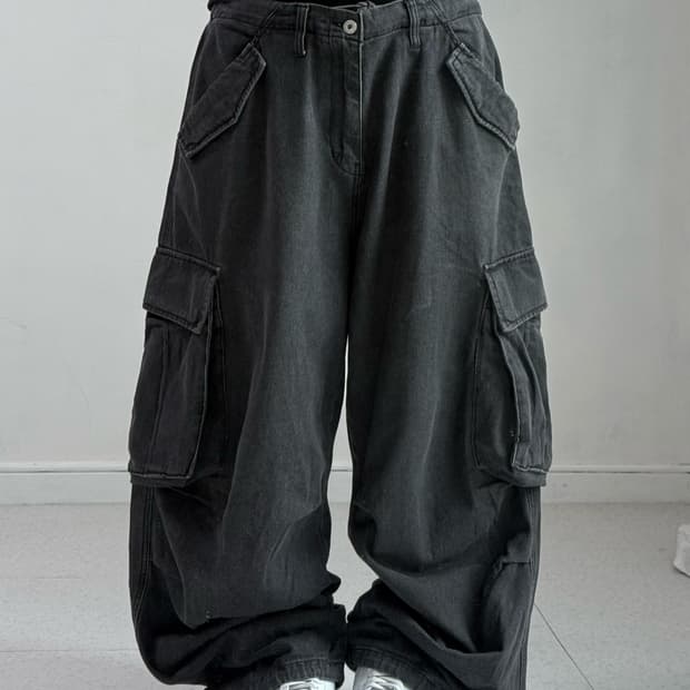 빅유니온 흑청 카고팬츠