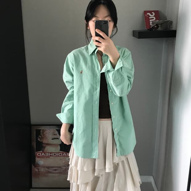 폴로 랄프로렌 QR코드택 포니로고 민트색 셔츠