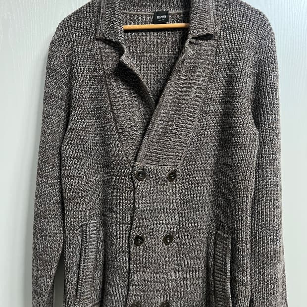 휴고보스 더블 브레스티드 숄 칼라 가디건