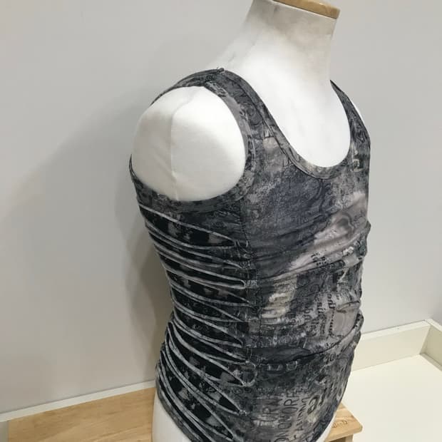 Grey Slashed Mesh Tank Top