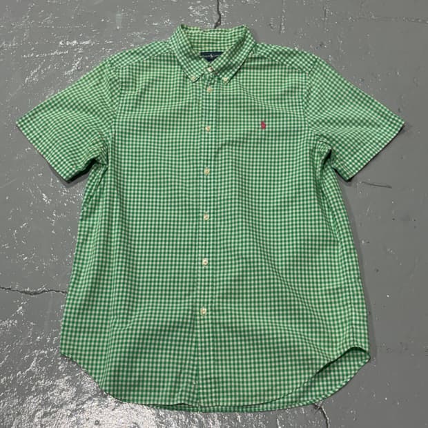 폴로 랄프로렌(PoloRalphLauren) 그린 깅엄 체크 반팔 셔츠