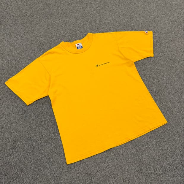 M) 챔피온 빈티지 베이직 옐로우 반팔 티셔츠