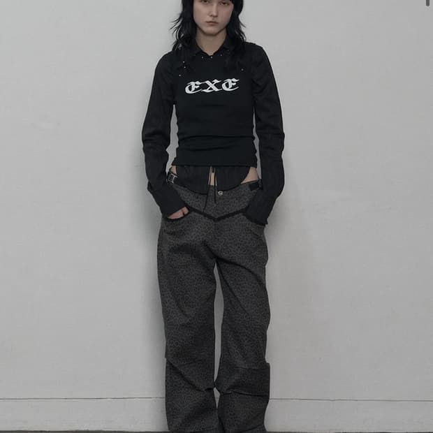 셋업이엑스이 바지 LEOPARD LACE PANTS / CHARCOAL