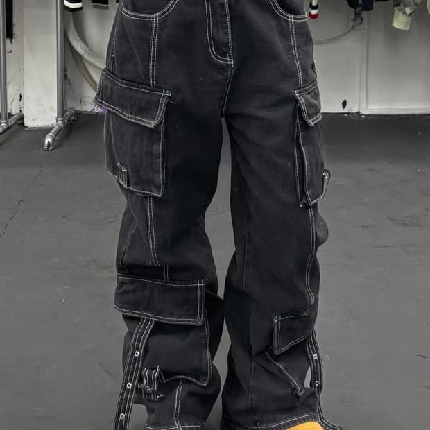 VTG 워시드 멀티포켓 데님 카고팬츠