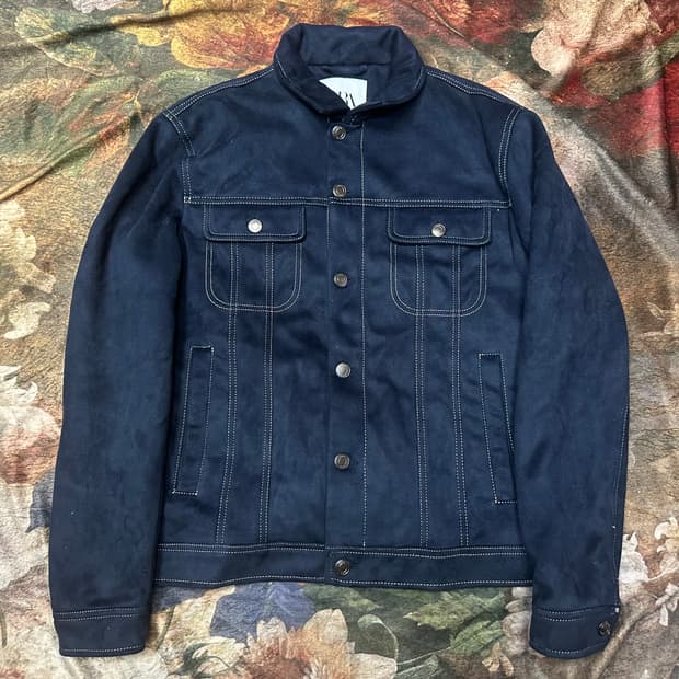 자라 빈티지 스티치 네이비스웨이드자켓 S