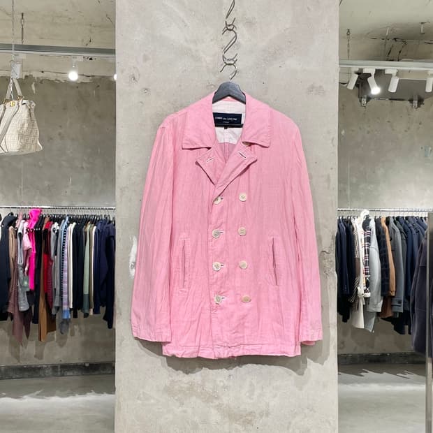 꼼데가르송 옴므 ad2007 핑크 하운드 투스 체크 린넨 혼방 자켓