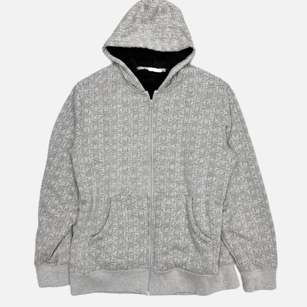 skull pattern grey hood zip-up
