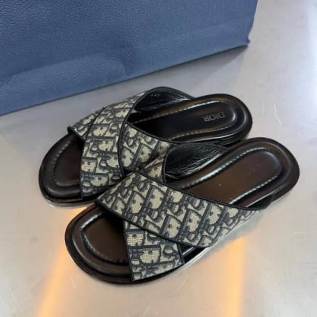 [정품] 디올 프리미엄 자카드 오블리크 샌들 레더 슬리퍼 280