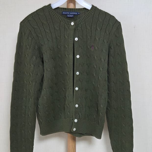 랄프로렌 케이블 니트 가디건 올리브