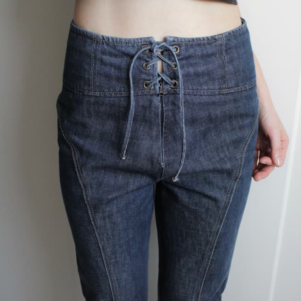 Prada red tab eyelet Jeans