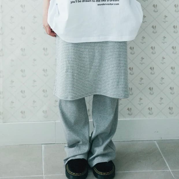 원더비지터 Stripe Skirt pants [Melange grey]