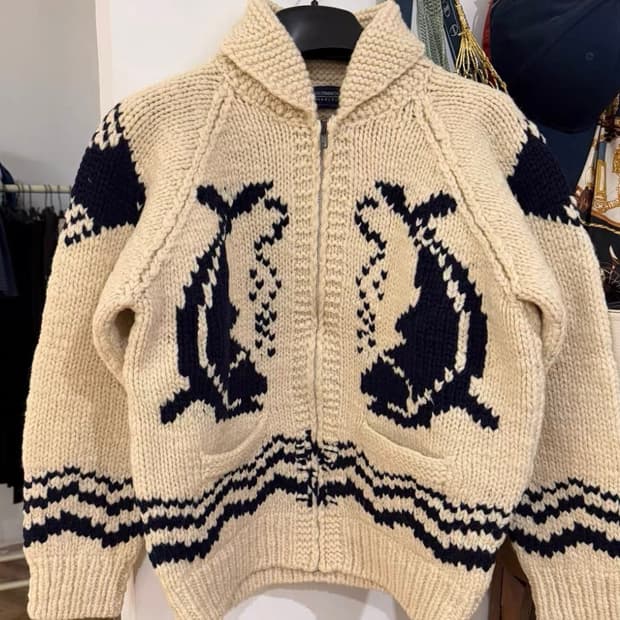 Vintage 숄 칼라 페어아일 헤비 울 가디건