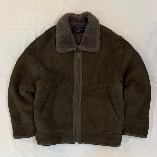 90s YSL 입생로랑 램스킨 무스탕 가죽자켓 브라운