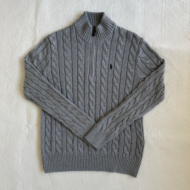 폴로랄프로렌 꽈배기 하프집업 니트 그레이