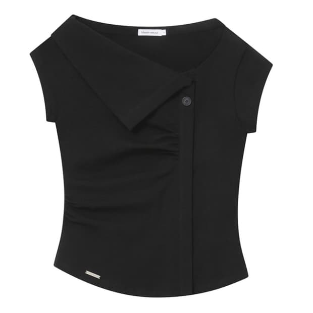 미세키서울 Folding Collar Shirring Top BLACK