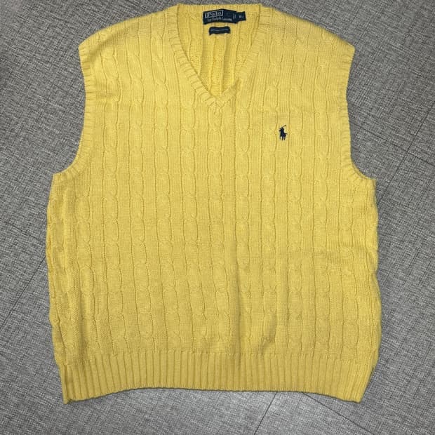 빈티지 폴로 랄프로렌 옐로우 꽈배기 니트조끼