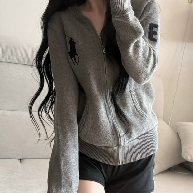 폴로 랄프로렌 빅포니 그레이 니트 집업