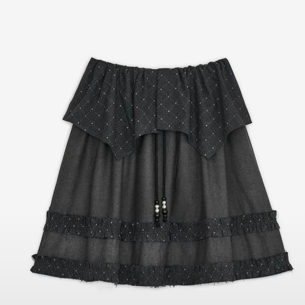 허그유어스킨 아가일 케이프 미니스커트 차콜