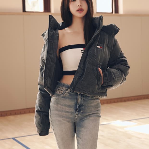 타미진스 워시드 코듀로이 알래스카 패딩 덕다운 크롭패딩