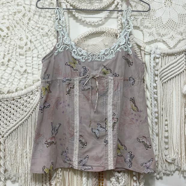 Mute Pink Butterfly Cotton Sleeveless