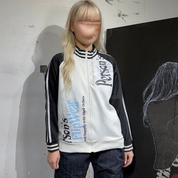 JPN 일본 빈티지 화이트 소라 펑크 그런지 프린팅 져지 트랙탑 OS