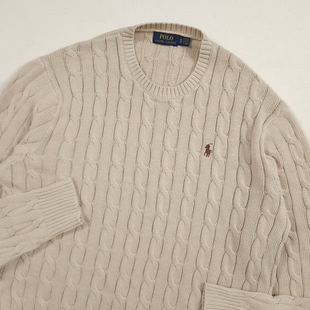 XL(105) 폴로 랄프로렌 크루넥 케이블 니트 아이보리